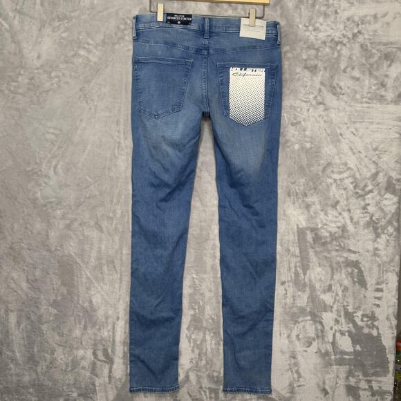 Hollister Jeans Mens 32x30 Blue Advanced Stretch Stacked Skinny Distressed - Picture 2 of 14